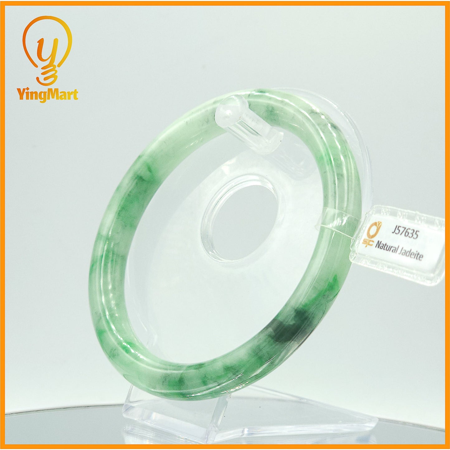 YingCollection 69mm SJC 57635 Certified Natural Color Green With Black Brown Spot Jadeite Jade Bangle Bracelet, Real Gemstone, Jewelry