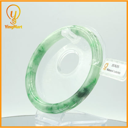 YingCollection 69mm SJC 57635 Certified Natural Color Green With Black Brown Spot Jadeite Jade Bangle Bracelet, Real Gemstone, Jewelry