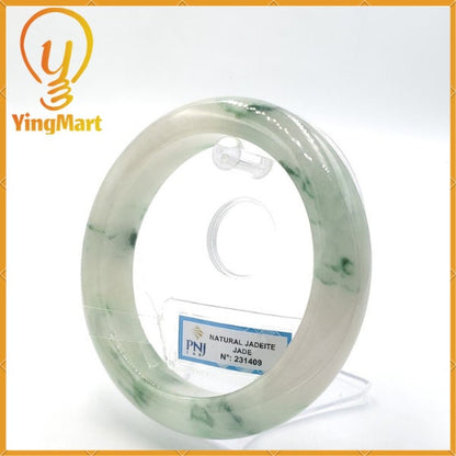 YingCollection 75mm PNJ Certified Natural Color Green With Black Brown Spot Jadeite Jade Bangle Bracelet, Real Gemstone, Jewelry