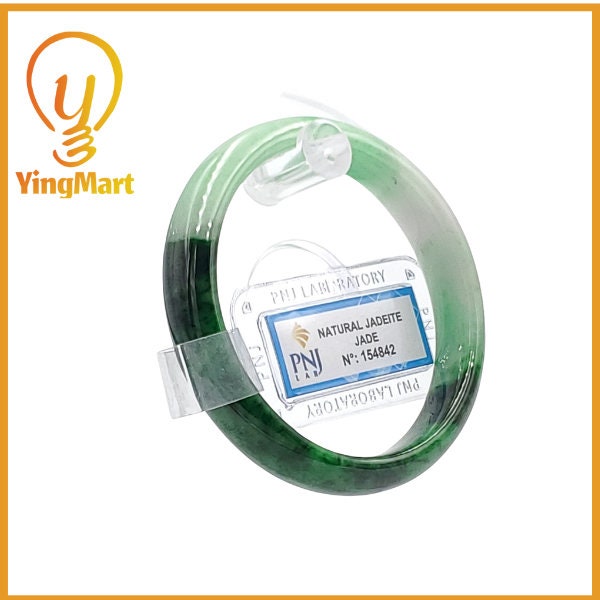 Natural Color Jade Jadeite Bangle 51mm PNJ154842 | Green White To Dark Green, Black Spots Jade Bracelet for Men, Mother, Grandma, Sister