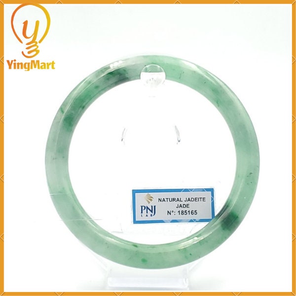 YingCollection 69mm PNJ 185165 Certified Natural Color Green With Black Brown Spot Jadeite Jade Bangle Bracelet, Real Gemstone, Jewelry