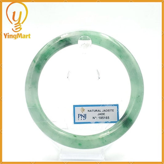 YingCollection 69mm PNJ 185165 Certified Natural Color Green With Black Brown Spot Jadeite Jade Bangle Bracelet, Real Gemstone, Jewelry