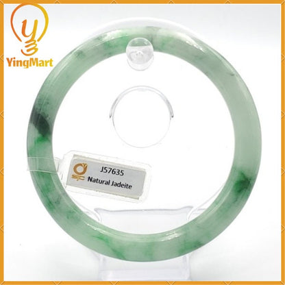 YingCollection 69mm SJC 57635 Certified Natural Color Green With Black Brown Spot Jadeite Jade Bangle Bracelet, Real Gemstone, Jewelry
