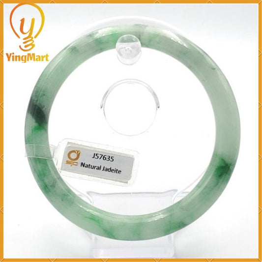 YingCollection 69mm SJC 57635 Certified Natural Color Green With Black Brown Spot Jadeite Jade Bangle Bracelet, Real Gemstone, Jewelry