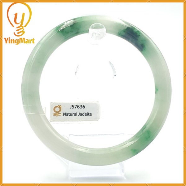 Yingmart 69mm SJC 57636 Certified Natural Color Green With Black Brown Spot Jadeite Jade Bangle Bracelet, Real Gemstone, Jewelry