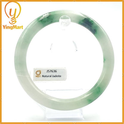 Yingmart 69mm SJC 57636 Certified Natural Color Green With Black Brown Spot Jadeite Jade Bangle Bracelet, Real Gemstone, Jewelry