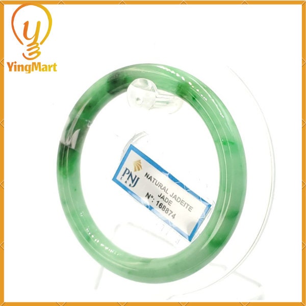 Yingmart 53mm PNJ168874 Certified Natural Color Green With Black Brown Spot Jadeite Jade Bangle Bracelet, Real Gemstone, Jewelry