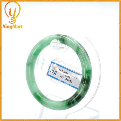 Yingmart 53mm PNJ168942 Certified Natural Color Green With Black Brown Spot Jadeite Jade Bangle Bracelet, Real Gemstone, Jewelry