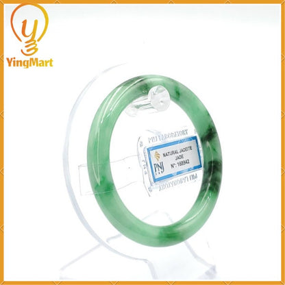 Yingmart 53mm PNJ168942 Certified Natural Color Green With Black Brown Spot Jadeite Jade Bangle Bracelet, Real Gemstone, Jewelry