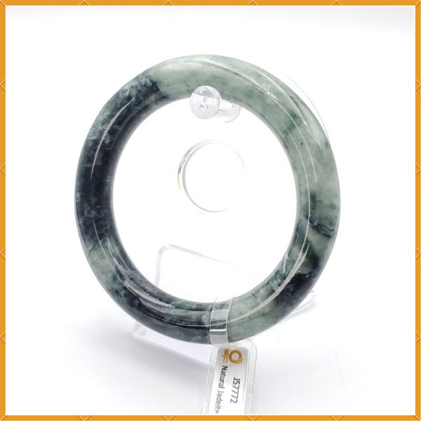 YingCollection 66mm SJC Certified Natural Color With Black Brown Spot Jadeite Jade Bangle Bracelet, Real Gemstone, Jewelry