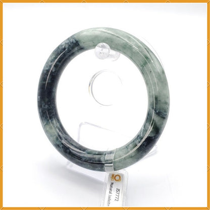 YingCollection 66mm SJC Certified Natural Color With Black Brown Spot Jadeite Jade Bangle Bracelet, Real Gemstone, Jewelry