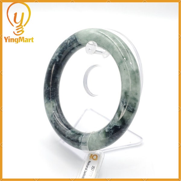 YingCollection 66mm SJC Certified Natural Color With Black Brown Spot Jadeite Jade Bangle Bracelet, Real Gemstone, Jewelry