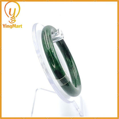 YingCollection 55mm PNJ 127947 Certified Natural Color Green With Black Brown Spot Jadeite Jade Bangle Bracelet, Real Gemstone, Jewelry