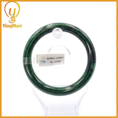 YingCollection 55mm PNJ 127947 Certified Natural Color Green With Black Brown Spot Jadeite Jade Bangle Bracelet, Real Gemstone, Jewelry