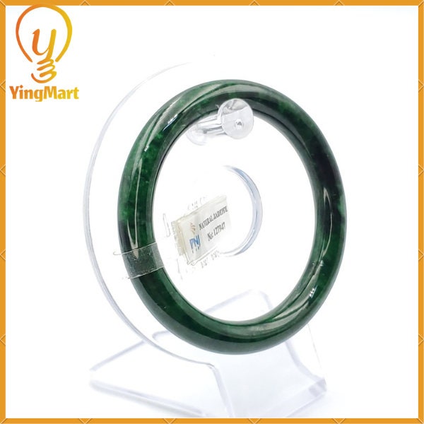 YingCollection 55mm PNJ 127947 Certified Natural Color Green With Black Brown Spot Jadeite Jade Bangle Bracelet, Real Gemstone, Jewelry