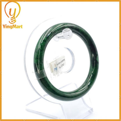 YingCollection 55mm PNJ 127947 Certified Natural Color Green With Black Brown Spot Jadeite Jade Bangle Bracelet, Real Gemstone, Jewelry