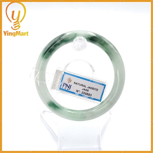 Natural Color Jadeite Jade Bangle Bracelet 52mm PNJ220883 | Green White to Greyish Green, Grey – Vintage Style Jade Gift for Women, Sister