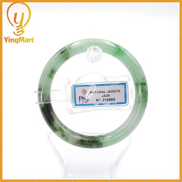 Yingmart 54mm PNJ216969 Certified Natural Color Green With Black Brown Spot Jadeite Jade Bangle Bracelet, Real Gemstone, Jewelry