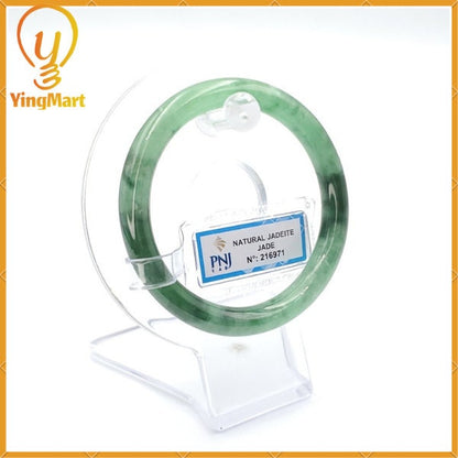 Yingmart 54mm PNJ216971 Certified Natural Color Green With Black Brown Spot Jadeite Jade Bangle Bracelet, Real Gemstone, Jewelry