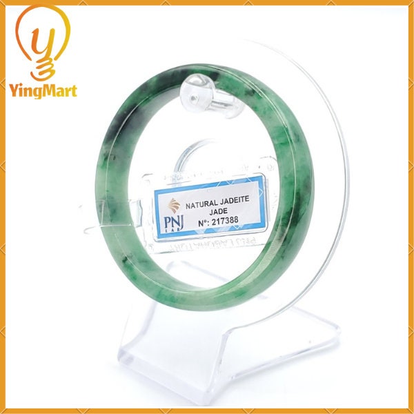Yingmart 54mm PNJ217388 Certified Natural Color Green With Black Brown Spot Jadeite Jade Bangle Bracelet, Real Gemstone, Jewelry