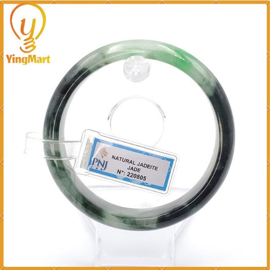 YingCollection 62mm PNJ220805 Certified Natural Color Green With Black Brown Spot Jadeite Jade Bangle Bracelet, Real Gemstone, Jewelry