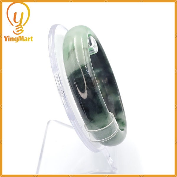 YingCollection 62mm PNJ220805 Certified Natural Color Green With Black Brown Spot Jadeite Jade Bangle Bracelet, Real Gemstone, Jewelry