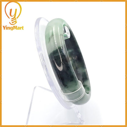 YingCollection 62mm PNJ220805 Certified Natural Color Green With Black Brown Spot Jadeite Jade Bangle Bracelet, Real Gemstone, Jewelry