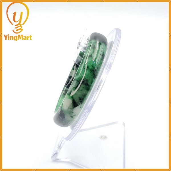 Yingmart 52mm PNJ Certified Natural Color Green With Black Brown Spot Jadeite Jade Bangle Bracelet, Real Gemstone, Jewelry