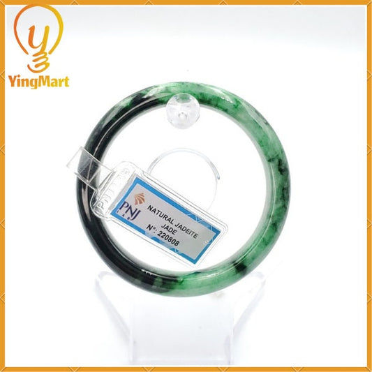 Certified 52mm Natural Color Green with Black Brown Spot Jadeite Bangle PNJ220808 | Bracelet for Men, Women, Grandma, Sister – Vintage Gift