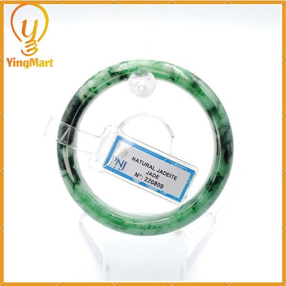 Yingmart 53mm PNJ Certified Natural Color Green With Black Brown Spot Jadeite Jade Bangle Bracelet, Real Gemstone, Jewelry