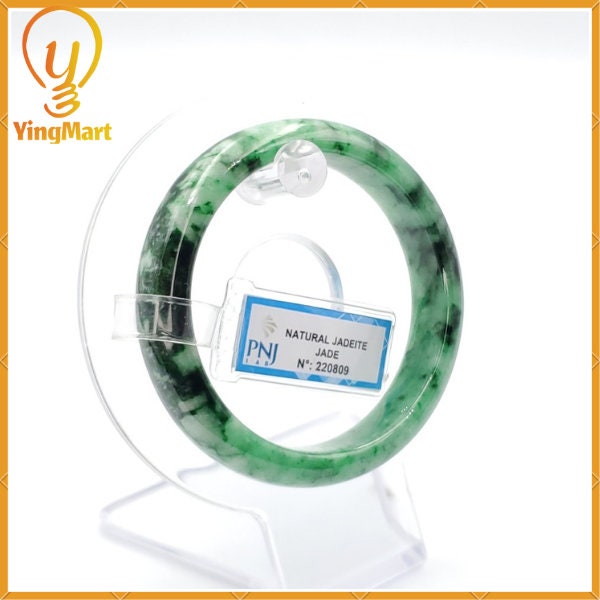 Yingmart 53mm PNJ Certified Natural Color Green With Black Brown Spot Jadeite Jade Bangle Bracelet, Real Gemstone, Jewelry