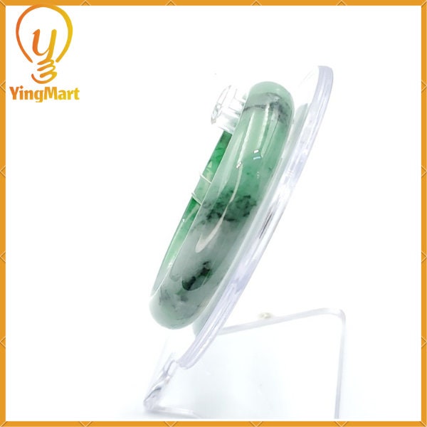 Yingmart 53mm PNJ Certified Natural Color Green With Black Brown Spot Jadeite Jade Bangle Bracelet, Real Gemstone, Jewelry