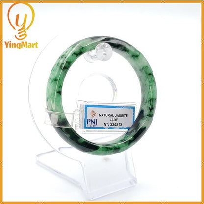 Yingmart 54mm PNJ220812 Certified Natural Color Green With Black Brown Spot Jadeite Jade Bangle Bracelet, Real Gemstone, Jewelry