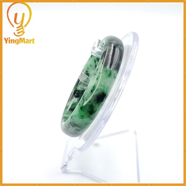 Yingmart 54mm PNJ220812 Certified Natural Color Green With Black Brown Spot Jadeite Jade Bangle Bracelet, Real Gemstone, Jewelry