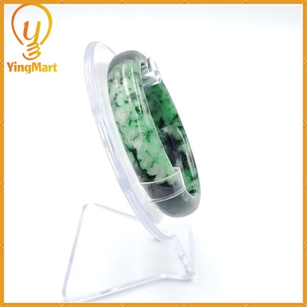 Yingmart 54mm PNJ220812 Certified Natural Color Green With Black Brown Spot Jadeite Jade Bangle Bracelet, Real Gemstone, Jewelry