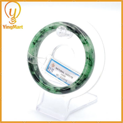 Yingmart 54mm PNJ220812 Certified Natural Color Green With Black Brown Spot Jadeite Jade Bangle Bracelet, Real Gemstone, Jewelry