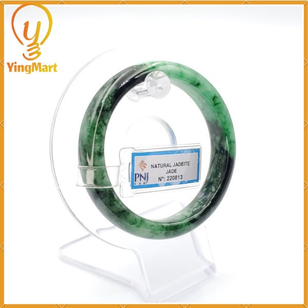 Yingmart 54mm PNJ Certified Natural Color Green With Black Brown Spot Jadeite Jade Bangle Bracelet, Real Gemstone, Jewelry