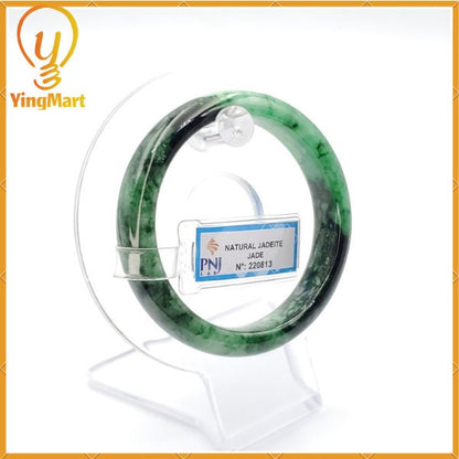 Yingmart 54mm PNJ Certified Natural Color Green With Black Brown Spot Jadeite Jade Bangle Bracelet, Real Gemstone, Jewelry