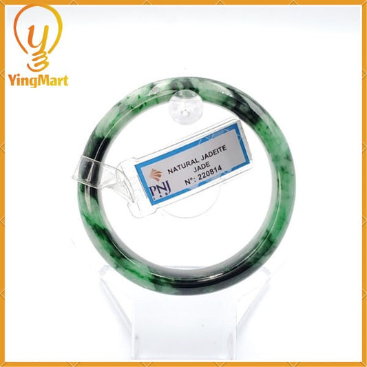 Yingmart 52mm PNJ220814 Certified Natural Color Green With Black Brown Spot Jadeite Jade Bangle Bracelet, Real Gemstone, Jewelry