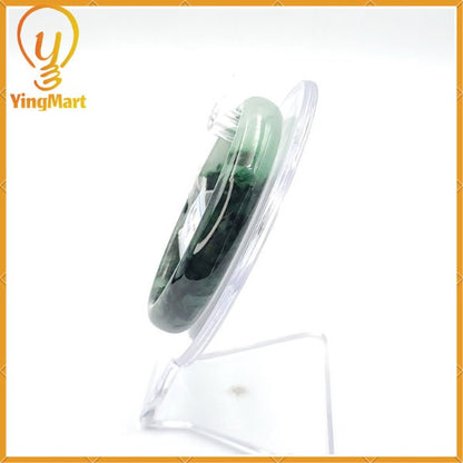 Yingmart 54mm PNJ Certified Natural Color Green With Black Brown Spot Jadeite Jade Bangle Bracelet, Real Gemstone, Jewelry