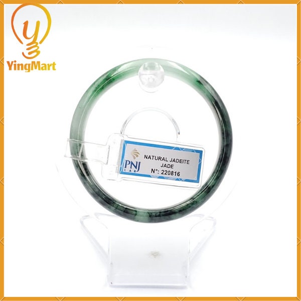 Yingmart 54mm PNJ Certified Natural Color Green With Black Brown Spot Jadeite Jade Bangle Bracelet, Real Gemstone, Jewelry