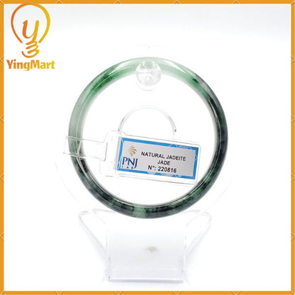 Yingmart 54mm PNJ Certified Natural Color Green With Black Brown Spot Jadeite Jade Bangle Bracelet, Real Gemstone, Jewelry