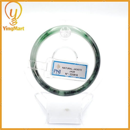 Yingmart 54mm PNJ Certified Natural Color Green With Black Brown Spot Jadeite Jade Bangle Bracelet, Real Gemstone, Jewelry