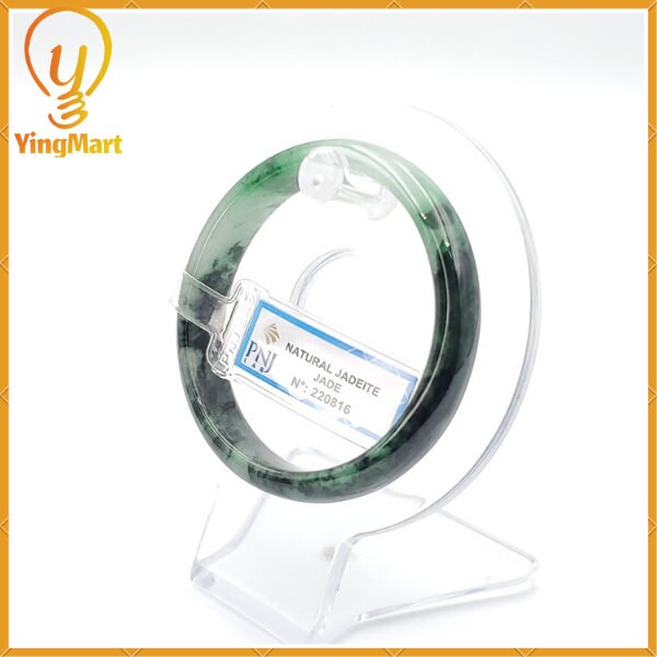 Yingmart 54mm PNJ Certified Natural Color Green With Black Brown Spot Jadeite Jade Bangle Bracelet, Real Gemstone, Jewelry
