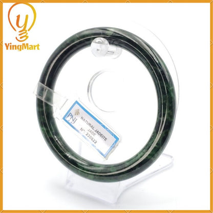 YingCollection 66mm PNJ220822 Certified Natural Color Green With Black Brown Spot Jadeite Jade Bangle Bracelet, Real Gemstone, Jewelry