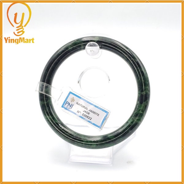 YingCollection 66mm PNJ220822 Certified Natural Color Green With Black Brown Spot Jadeite Jade Bangle Bracelet, Real Gemstone, Jewelry