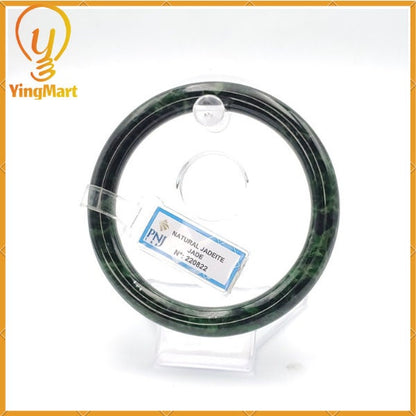YingCollection 66mm PNJ220822 Certified Natural Color Green With Black Brown Spot Jadeite Jade Bangle Bracelet, Real Gemstone, Jewelry