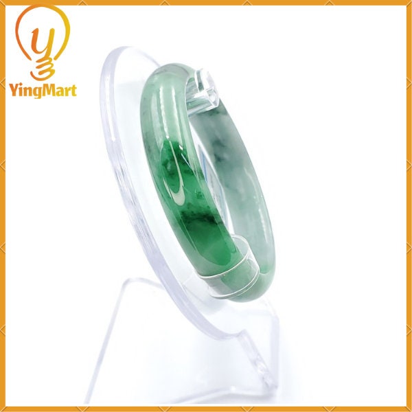 Yingmart 53mm PNJ Certified Natural Color Green With Black Brown Spot Jadeite Jade Bangle Bracelet, Real Gemstone, Jewelry