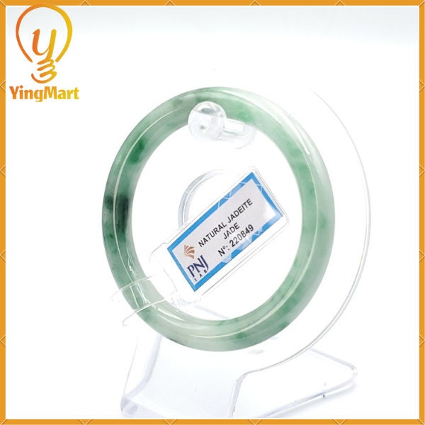 Yingmart 52mm PNJ220849 Certified Natural Color Green With Black Brown Spot Jadeite Jade Bangle Bracelet, Real Gemstone, Jewelry