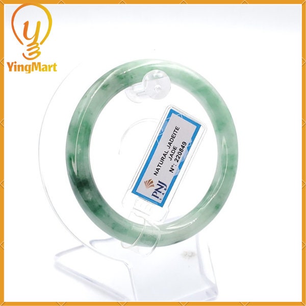 Yingmart 52mm PNJ220849 Certified Natural Color Green With Black Brown Spot Jadeite Jade Bangle Bracelet, Real Gemstone, Jewelry